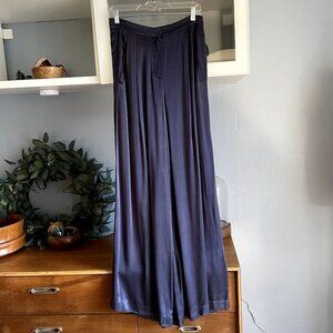 MAAC London Black Satin Wide Leg Trouser Pants Blue